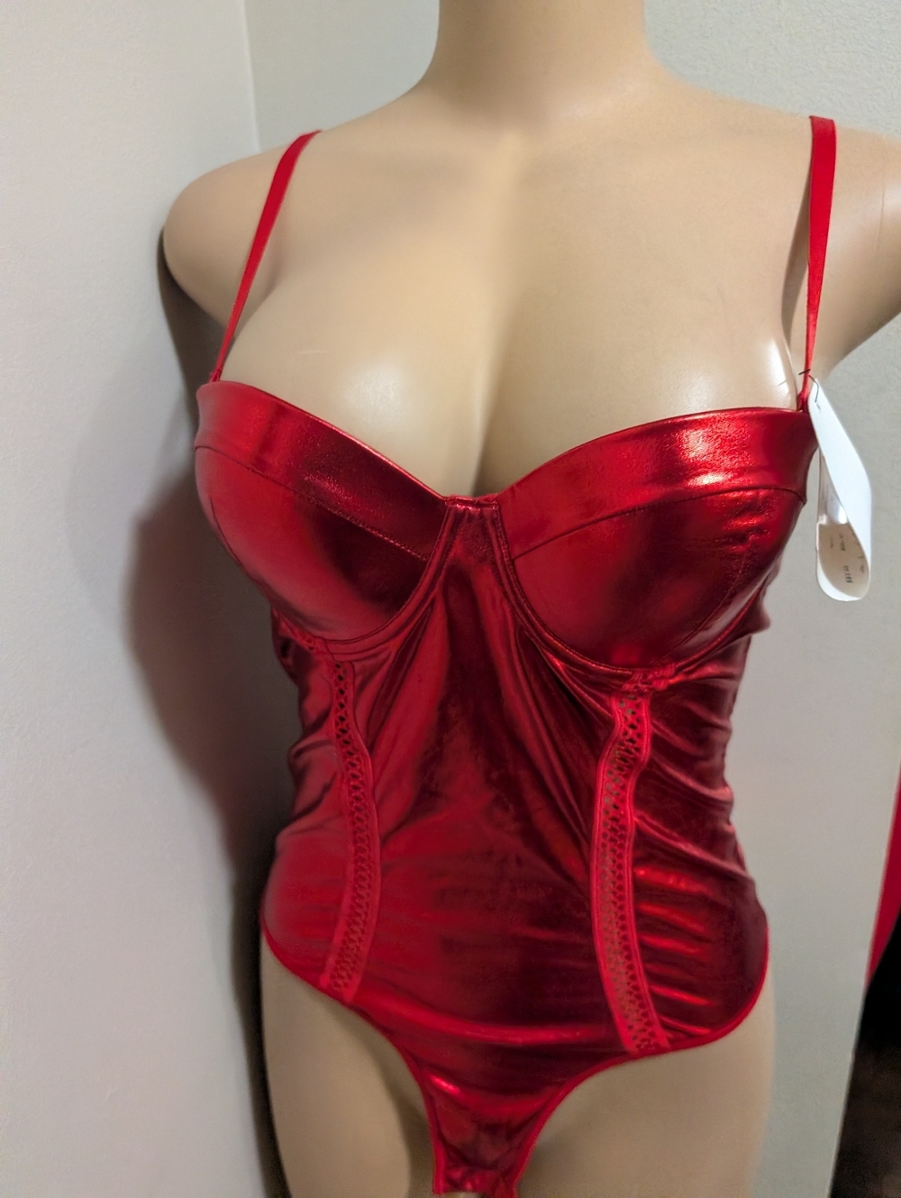 Spree Intimates Red Metallic Bustier Bodysuit Size M